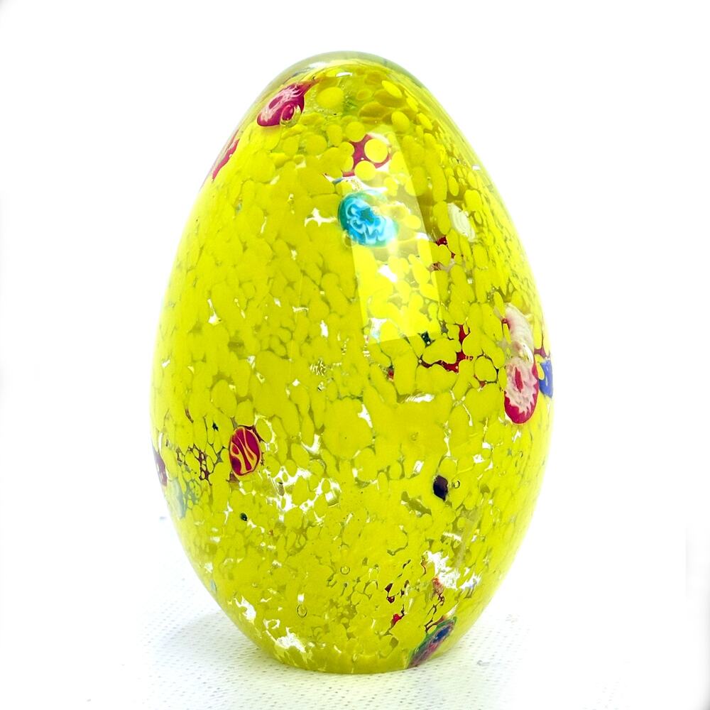 Egg Shape Oval Yellow 4.75 In Tall Paperweight Beautiful